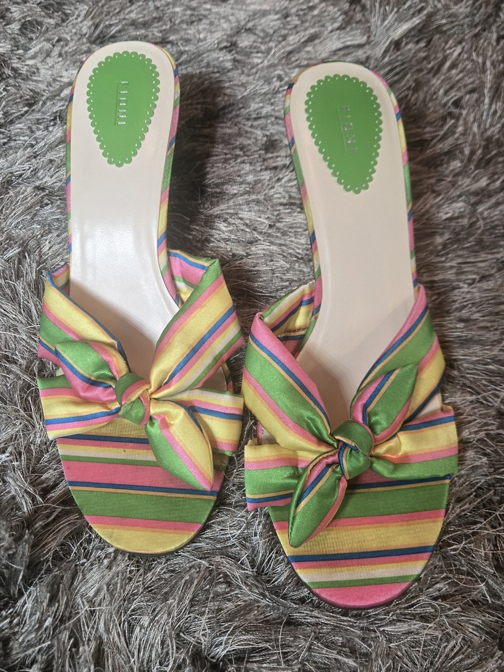Vintage Y2K Fioni Striped Bow Kittwn Heels Size 7.5